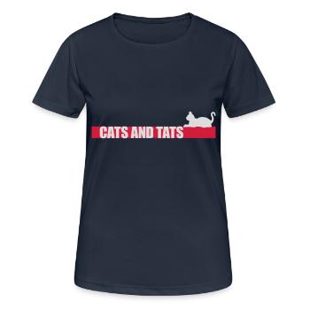 cats and tats Zitat - Frauen T-Shirt atmungsaktiv - Dunkelnavy - Vorne - AI Model Female 172 light (172cm)