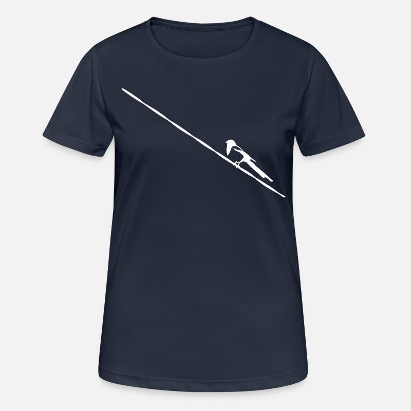 Magpie on power line - Women's Breathable T-Shirt - dark navy