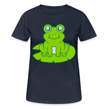 Frosch sitzt Seerose Seeblatt - Frauen T-Shirt atmungsaktiv - Dunkelnavy - Vorne - AI Model Female 172 light (172cm)
