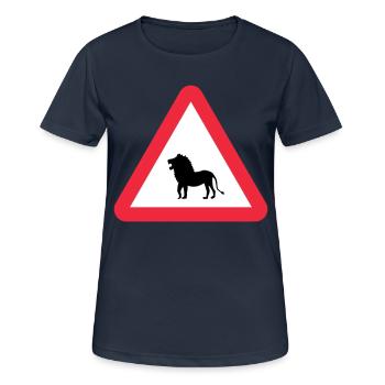 Achtung Löwen-Warnung - Frauen T-Shirt atmungsaktiv - Dunkelnavy - Vorne - AI Model Female 172 light (172cm)