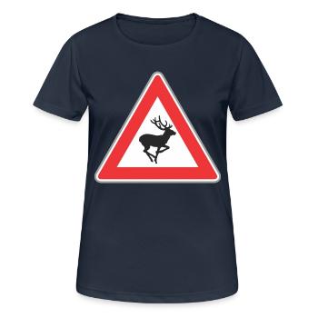 Hirsch Verkehrsschild - Frauen T-Shirt atmungsaktiv - Dunkelnavy - Vorne - AI Model Female 172 light (172cm)