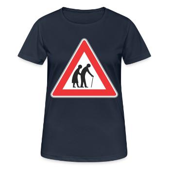 Verkehrsschild Alte Menschen rot - Frauen T-Shirt atmungsaktiv - Dunkelnavy - Vorne - AI Model Female 172 light (172cm)