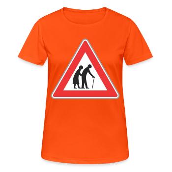 Road sign Old people red - Women's Breathable T-Shirt - neon orange - Front - AI Model Female 172 dark (172cm)