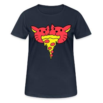 2 Chats Nourriture Salami Pizza Restauration rapide Hunger Team - T-shirt respirant Femme - bleu marine foncé - Devant - AI Model Female 172 light (172cm)