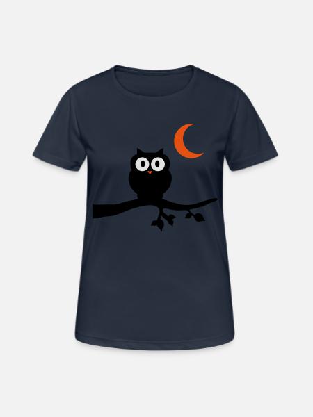 eule_vollmond_3 - Frauen T-Shirt atmungsaktiv - Dunkelnavy