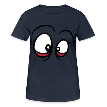 augenringe gucken sehen verruecktes gesicht augen - Frauen T-Shirt atmungsaktiv - Dunkelnavy - Vorne - AI Model Female 172 light (172cm)