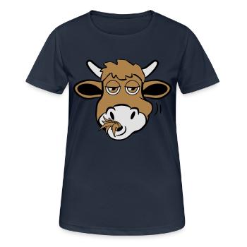 Manger animal drôle de vache - T-shirt respirant Femme - bleu marine foncé - Devant - AI Model Female 172 light (172cm)