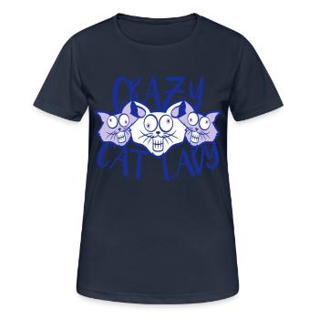 Chat fou Dame Texte Folle Femme Chats Amour - T-shirt respirant Femme - bleu marine foncé - Devant - AI Model Female 172 light (172cm)