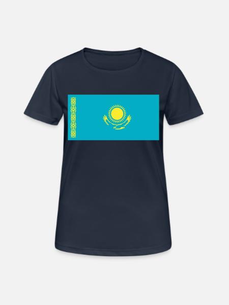 Kasachstan Flagge / Drapeau Kasachstan - Frauen T-Shirt atmungsaktiv - Dunkelnavy