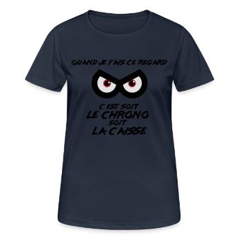 Regard de pilote : Chrono ou Caisse - T-shirt respirant Femme - bleu marine foncé - Devant - AI Model Female 172 light (172cm)