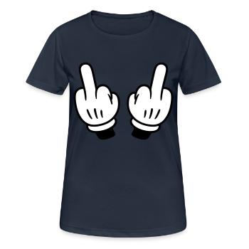 Doigt d’honneur main bande dessinée - T-shirt respirant Femme - bleu marine foncé - Devant - AI Model Female 172 light (172cm)