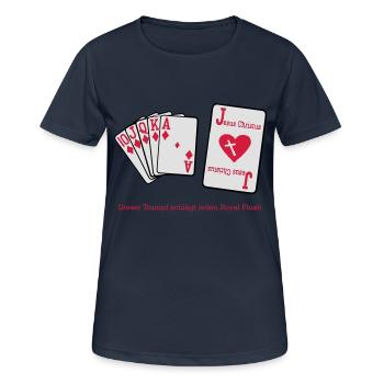 Jesus & Royal Flush - Frauen T-Shirt atmungsaktiv - Dunkelnavy - Vorne - AI Model Female 172 light (172cm)
