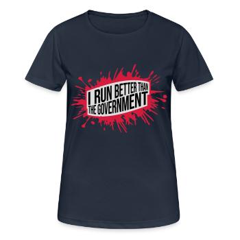 run better than government - Women's Breathable T-Shirt - dark navy - Front - AI Model Female 172 light (172cm)