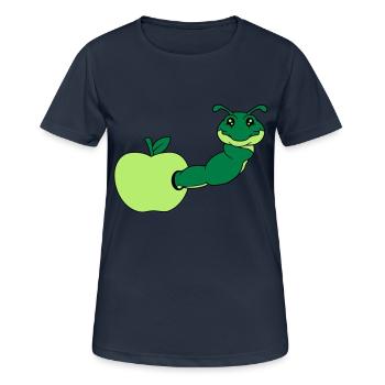 eat apple hole delicious hunger snail crawl caterp - Women's Breathable T-Shirt - dark navy - Front - AI Model Female 172 light (172cm)