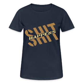 Humour Devise Merde arrive - T-shirt respirant Femme - bleu marine foncé - Devant - AI Model Female 172 light (172cm)
