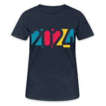 2024 happy new year Jahreszahl Datum Zahl Anno - Frauen T-Shirt atmungsaktiv - Dunkelnavy - Vorne - AI Model Female 172 light (172cm)