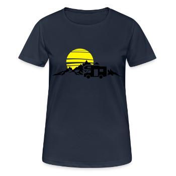 Freizeit - Wohnmobil Berge - Frauen T-Shirt atmungsaktiv - Dunkelnavy - Vorne - AI Model Female 172 light (172cm)
