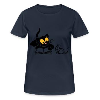 Chaton à la lecture - T-shirt respirant Femme - bleu marine foncé - Devant - AI Model Female 172 light (172cm)