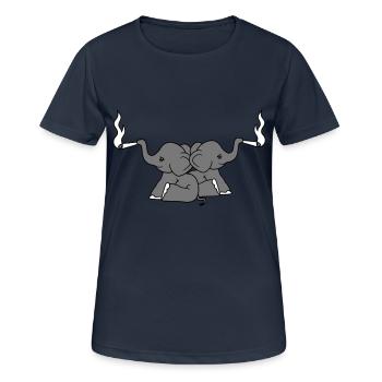 bekiffter elefant 2 freunde team paar kiffen joint - Frauen T-Shirt atmungsaktiv - Dunkelnavy - Vorne - AI Model Female 172 light (172cm)