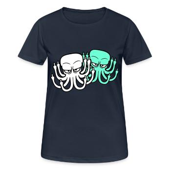 2 Oktopus Mittelfinger Beleidigung Fuck Off Team - Frauen T-Shirt atmungsaktiv - Dunkelnavy - Vorne - AI Model Female 172 light (172cm)