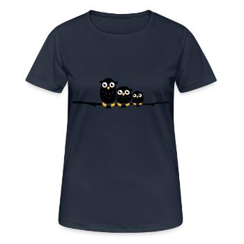 three owls on a branch - Women's Breathable T-Shirt - dark navy - Front - AI Model Female 172 light (172cm)