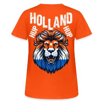Hup Holland Hup Elftal Fan Shirt Nederland Oranje - Frauen T-Shirt atmungsaktiv - Neonorange - Hinten - AI Model Female 172 dark (172cm)