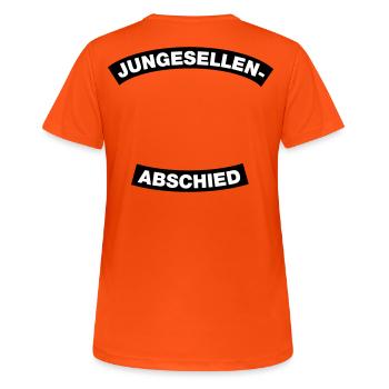 Junggesellenabschied Rahmen (JGA MC-Rocker-Design) - Frauen T-Shirt atmungsaktiv - Neonorange - Hinten - AI Model Female 172 dark (172cm)