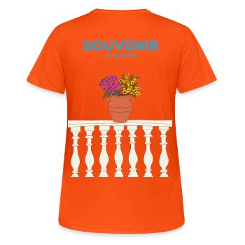 Souvenir Fleuri - Mediterranée et dolce vita - T-shirt respirant Femme - orange néon - Dos - AI Model Female 172 dark (172cm)