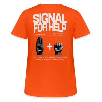 Signal d’aide Conception du geste de la main - T-shirt respirant Femme - orange néon - Dos - AI Model Female 172 dark (172cm)