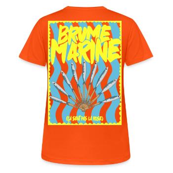 Brume Marine et  éventaile de sardines - T-shirt respirant Femme - orange néon - Dos - AI Model Female 172 dark (172cm)