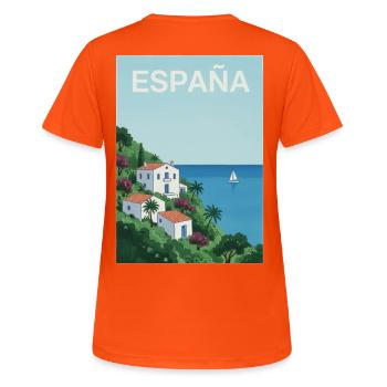 Spanische Küstenidylle - Frauen T-Shirt atmungsaktiv - Neonorange - Hinten - AI Model Female 172 dark (172cm)