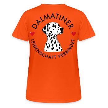 Dalmatiner Leidenschaft verbindet - Frauen T-Shirt atmungsaktiv - Neonorange - Hinten - AI Model Female 172 dark (172cm)