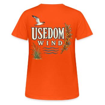 Usedom Wind – Coastal Love on the Baltic Sea - Women's Breathable T-Shirt - neon orange - Back - AI Model Female 172 dark (172cm)