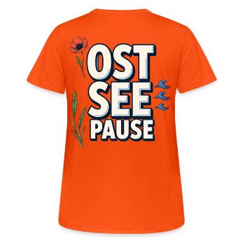 Baltic Sea Break with Waves and Coastal Flowers - Women's Breathable T-Shirt - neon orange - Back - AI Model Female 172 dark (172cm)
