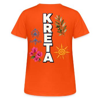 Crete Holidays with Sun, Olive Branch & Blossoms - Women's Breathable T-Shirt - neon orange - Back - AI Model Female 172 dark (172cm)