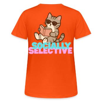 Socially Selective Cat Reading - Women's Breathable T-Shirt - neon orange - Back - AI Model Female 172 dark (172cm)