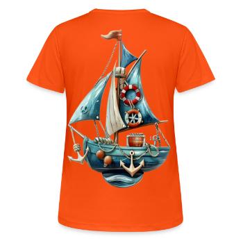 Voilier maritime bleu vintage - T-shirt respirant Femme - orange néon - Dos - AI Model Female 172 dark (172cm)