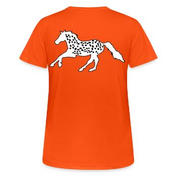 Knabstrupper, Appaloosa, Noriker, Tigerschecke - Frauen T-Shirt atmungsaktiv - Neonorange - Hinten - AI Model Female 172 dark (172cm)
