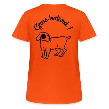 Humour chien gros batard - T-shirt respirant Femme - orange néon - Dos - AI Model Female 172 dark (172cm)