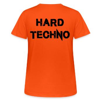 Techno dur - T-shirt respirant Femme - orange néon - Dos - AI Model Female 172 dark (172cm)