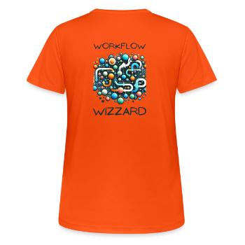 Flux de travail Wizzard - T-shirt respirant Femme - orange néon - Dos - AI Model Female 172 dark (172cm)