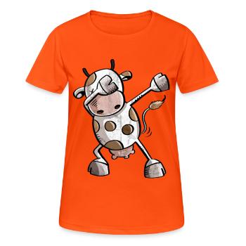Funny Dab Dance Cow - Dabbing - Kuh - Tanzen - Frauen T-Shirt atmungsaktiv - Neonorange - Vorne - AI Model Female 172 dark (172cm)