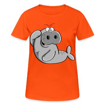 Funny Manatee - manatees - walrus - sea lion - Women's Breathable T-Shirt - neon orange - Front - AI Model Female 172 dark (172cm)