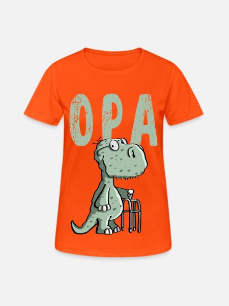 Opa Dinosaurier - Großvater - Geschenk - Frauen T-Shirt atmungsaktiv - Neonorange