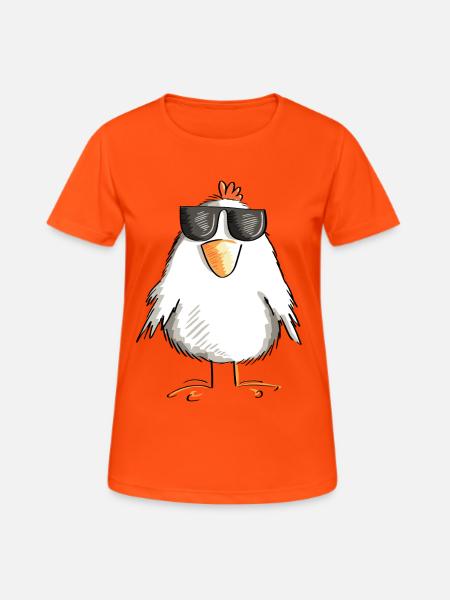 Huhn mit cooler Sonnenbrille - Hahn - Gockel - Frauen T-Shirt atmungsaktiv - Neonorange