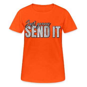 Je vais juste l’envoyer - T-shirt respirant Femme - orange néon - Devant - AI Model Female 172 dark (172cm)