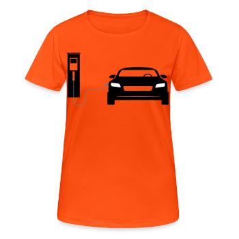 Station de recharge - T-shirt respirant Femme - orange néon - Devant - AI Model Female 172 dark (172cm)
