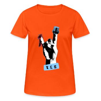 Rock n Roll Hand Wedding Shirt Bride & Groom - Women's Breathable T-Shirt - neon orange - Front - AI Model Female 172 dark (172cm)