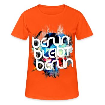Berlin bleibt Berlin - Berlin Lebt - Frauen T-Shirt atmungsaktiv - Neonorange - Vorne - AI Model Female 172 dark (172cm)