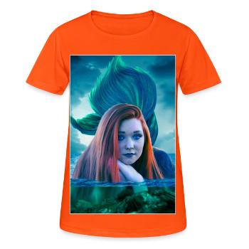 H-Artworks Fantasy Gothic Poster -Meerjungfrau- - Frauen T-Shirt atmungsaktiv - Neonorange - Vorne - AI Model Female 172 dark (172cm)